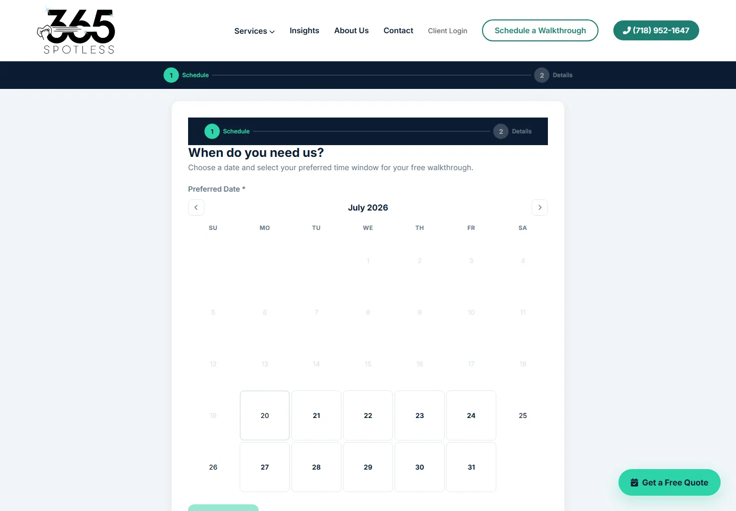 The custom walkthrough scheduler keeps a high-intent next step inside the platform.