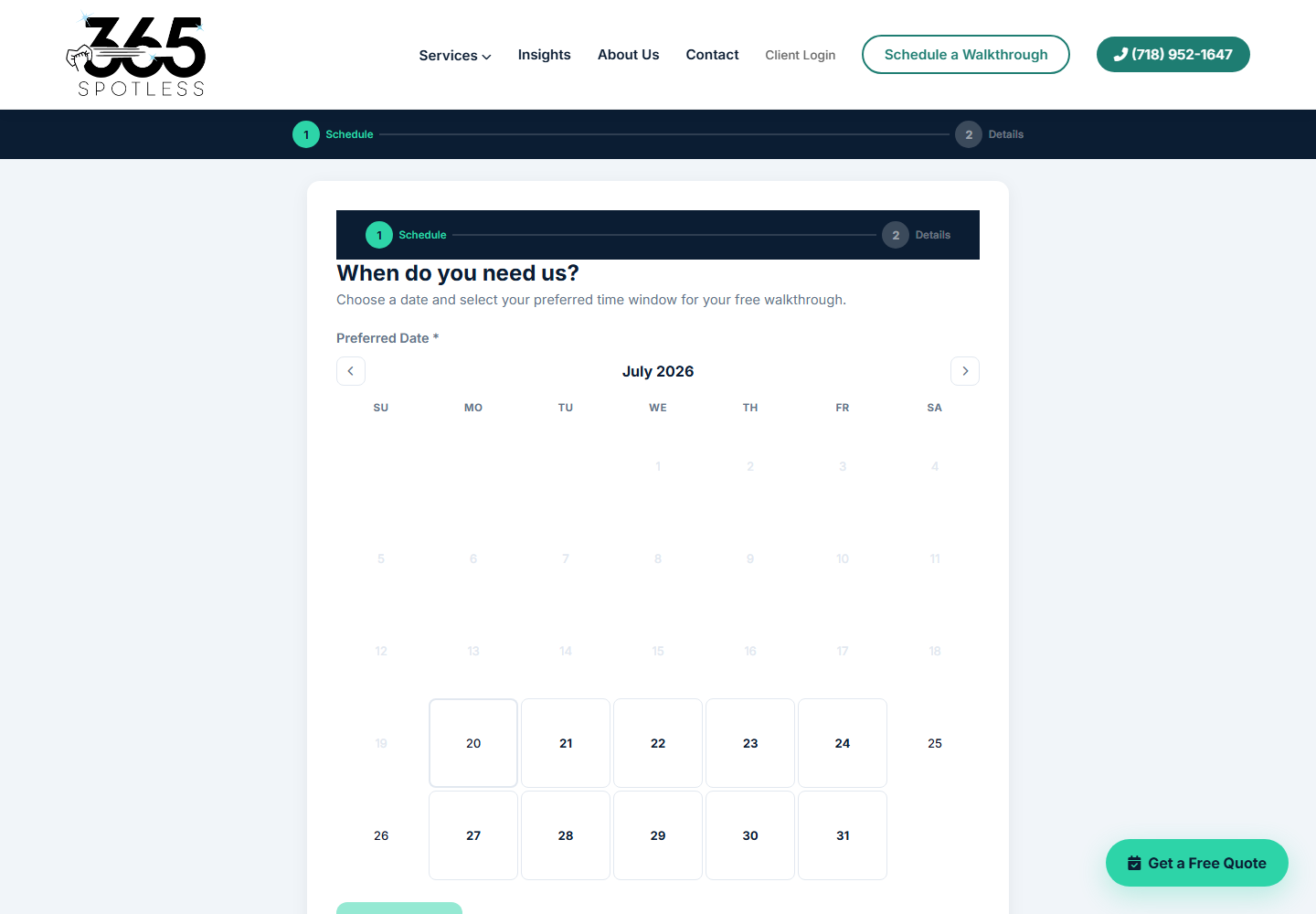 The custom walkthrough scheduler keeps a high-intent next step inside the platform.